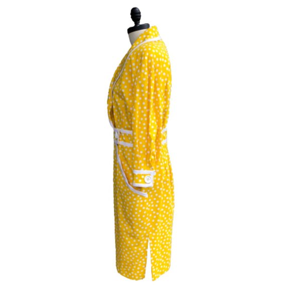 Vtg ADELE SIMPSON 80s Does 50s/60s Polka Dot Yellow White Wiggle Pencil Dress - Picture 6 of 16